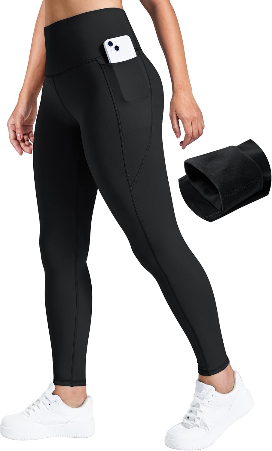 AVGO Fleece Lined Leggings Women Thermal Warm Workout Tights Winter High Waisted Tummy Control Yoga Pants with Pockets