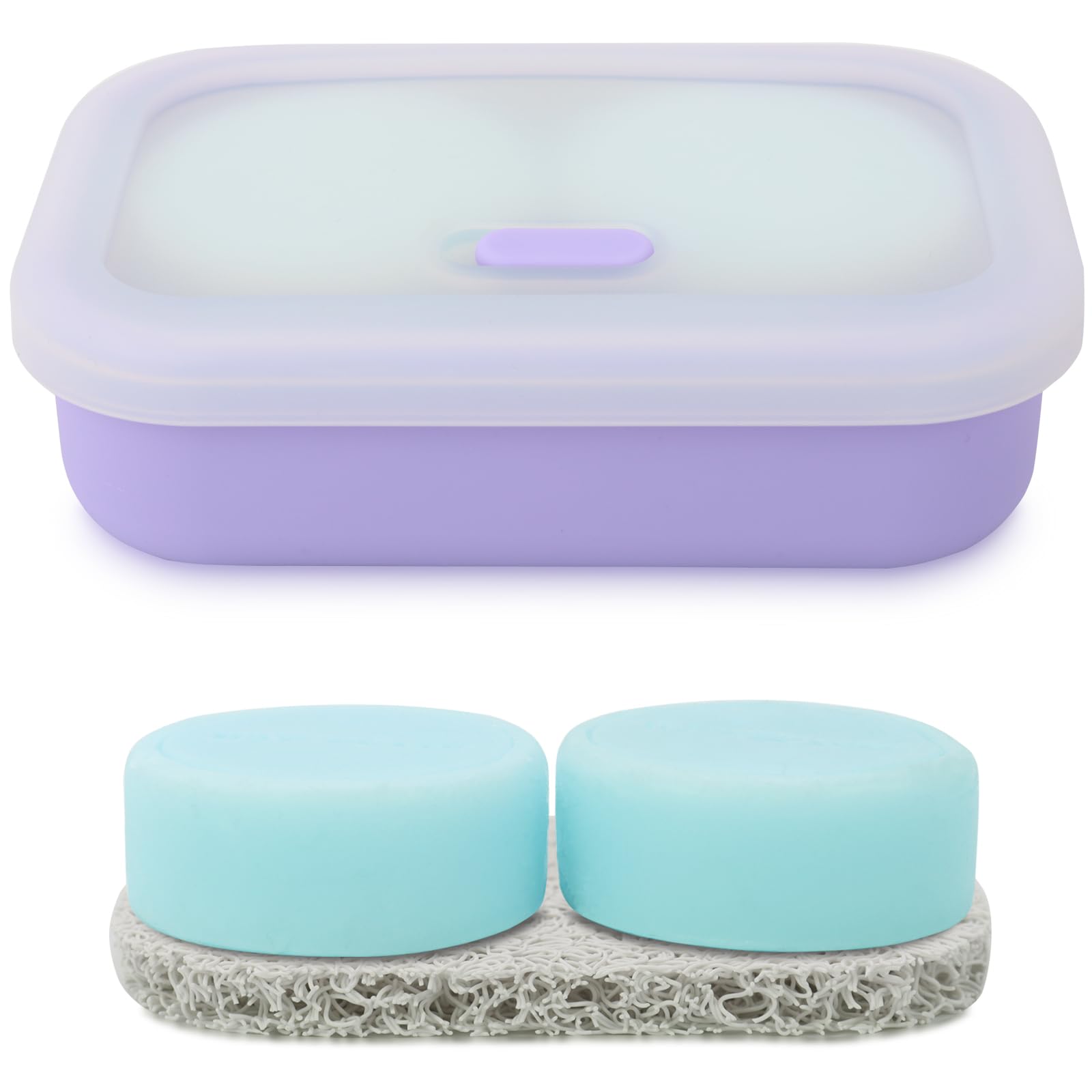 Leak Proof Travel Soap Case,Solid Shampoo Bar Holder, Silicone Soap Container with Draining Layer, Portable Bar Soap Holder for Bathroom, Camping, Gym, Easy to Clean (Purple, Large)