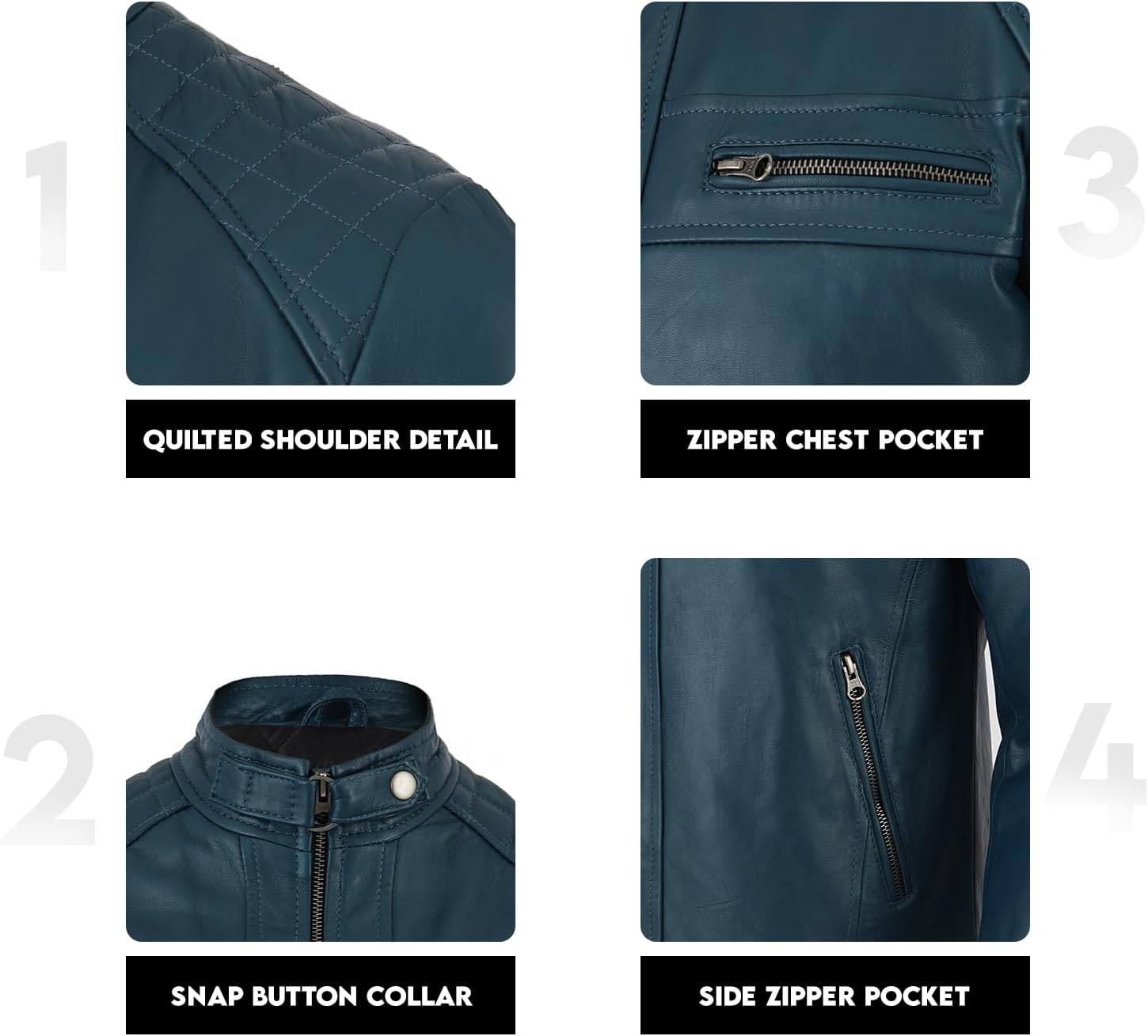 Leather Jacket Men – Genuine Lambskin Café Racer Motorcycle Jacket - Image 4