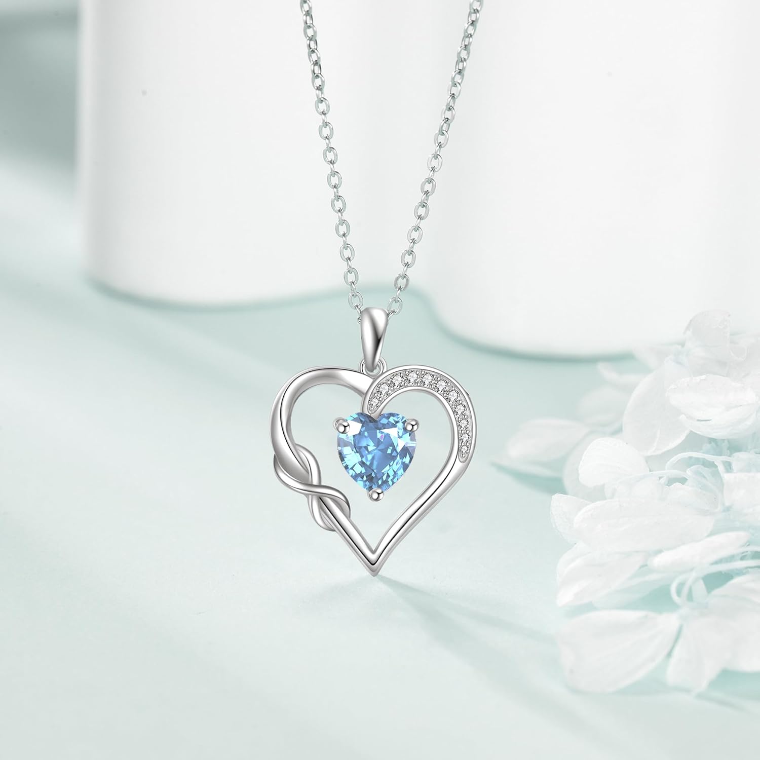 Birthstone Necklace for Women 925 Sterling Silver Infinity Heart Birthstone Pendant Necklace Infinity Heart Jewelry Birthday Holiday Gifts for Her - Image 3