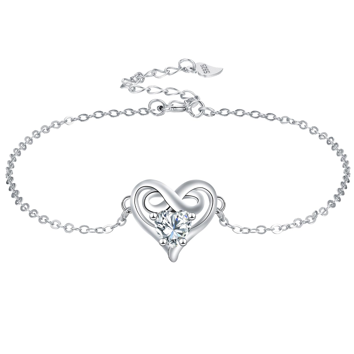 Yinsen Pulseras Infinito para Mujer Plata de Ley 925 con Corazón Pulseras de Circonitas Pulsera Ajustable para Mujer Día de San Valentín para Ella Mujer Novia