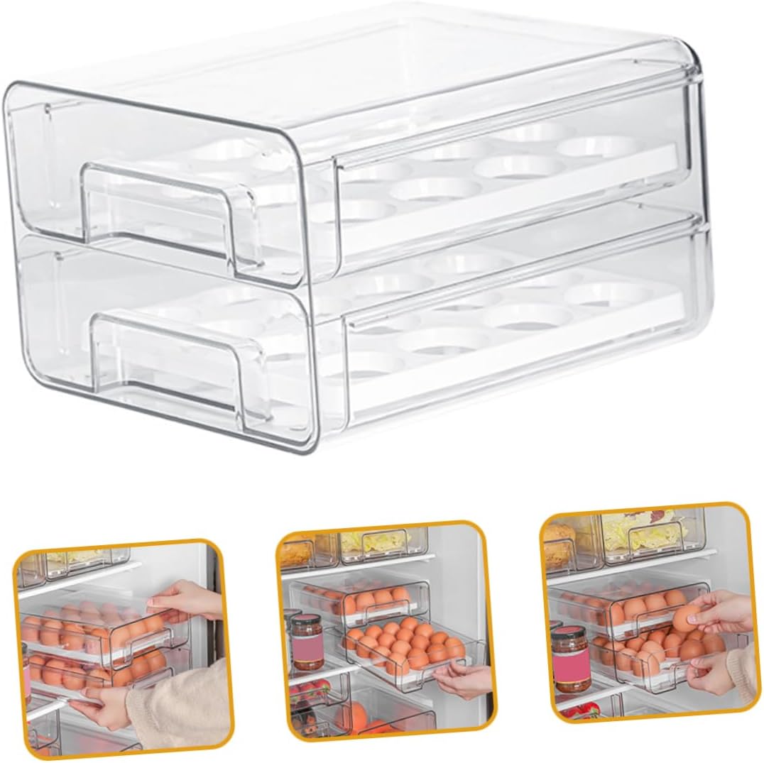 POPETPOP Refrigerator Organizer Bin Double Holder Compartments Storage for Fresh Multi-use for Kitchen and Makeup Organization