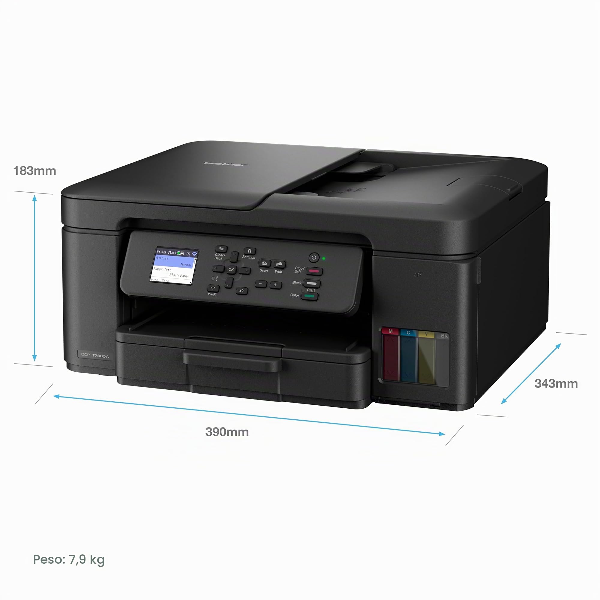 Brother DCP-T780DW Stampante a getto d'inchiostro A4 wireless | Tankbenefit | 3 in 1 (stampa/copia/scansione)|Wi-Fi/USB 2.0 | ADF | A4 | Stampa fronte/retro | Foto | Inchiostri ad alto contenuto