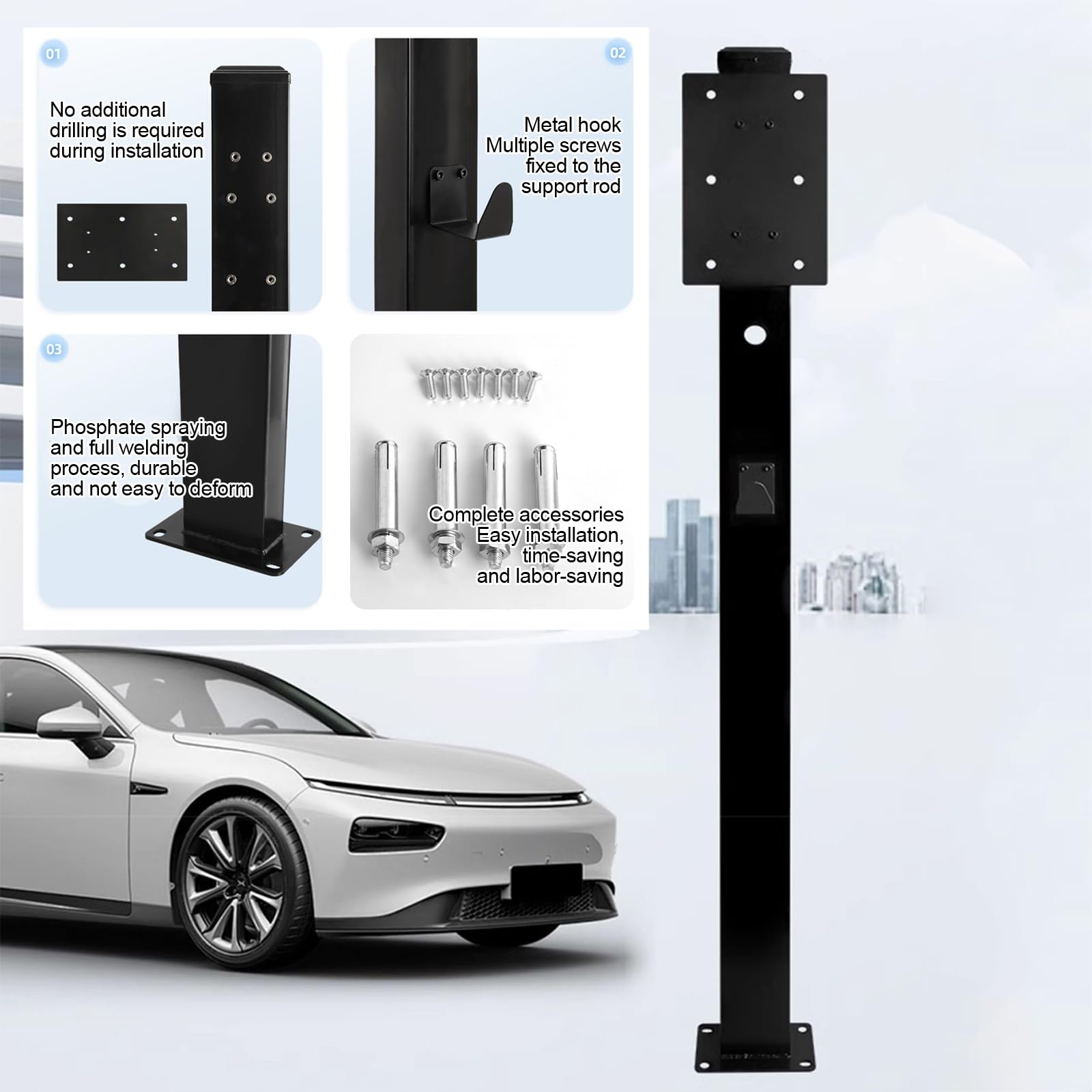 EV-Ladestation Halterung, Heavy Duty EV Ladegerät Sockel, Freistehendes Zubehör für Ladestationen für Elektroautos, Ladestationen für Elektrofahrzeuge, Korrosionsbeständigkeit(170cm)