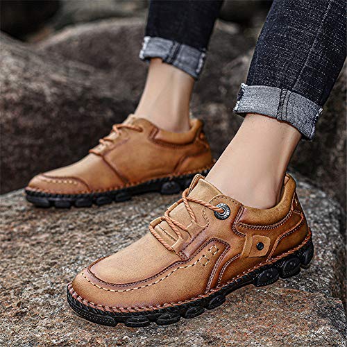 LLTMALL Men's Outdoor Leather Loafer Shoes Slip-on Sneakers Hiking Walking Mocs4