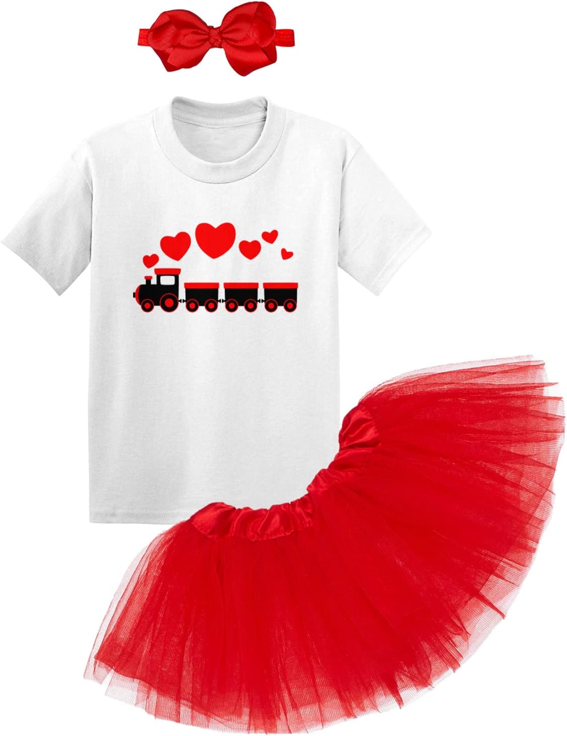 Heart Train - Choo Choo Valentine's Day Baby Bodysuit + Tutu Skirt + Bow Headband Set