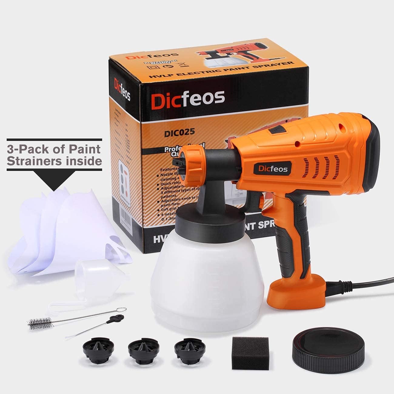 Dicfeos Paint Sprayer and included accessories in packaging