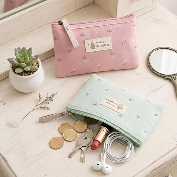 2 pezzi piccoli trousse per cosmetici in tela, Segeltuch Sacchetto Cosmetico, borsa per trucco multifunzionale, borsa da toilette portatile da donna, 17 × 11,5 × 4 cm - 4