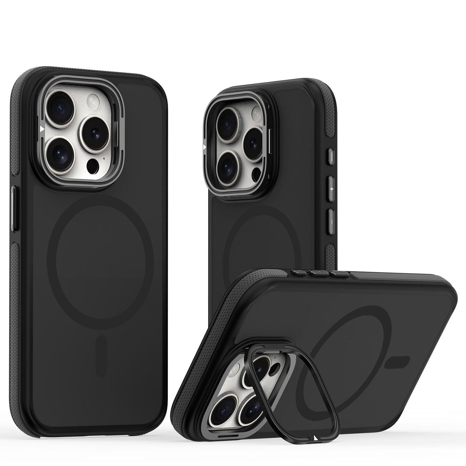 Magnetische Hülle für iPhone 16 Pro Max/16 Pro/16 Plus/16, TPU rutschfest Schutzhülle mit KameraSchutz Ständer Kabelloses Laden Hülle,Schwarz,16