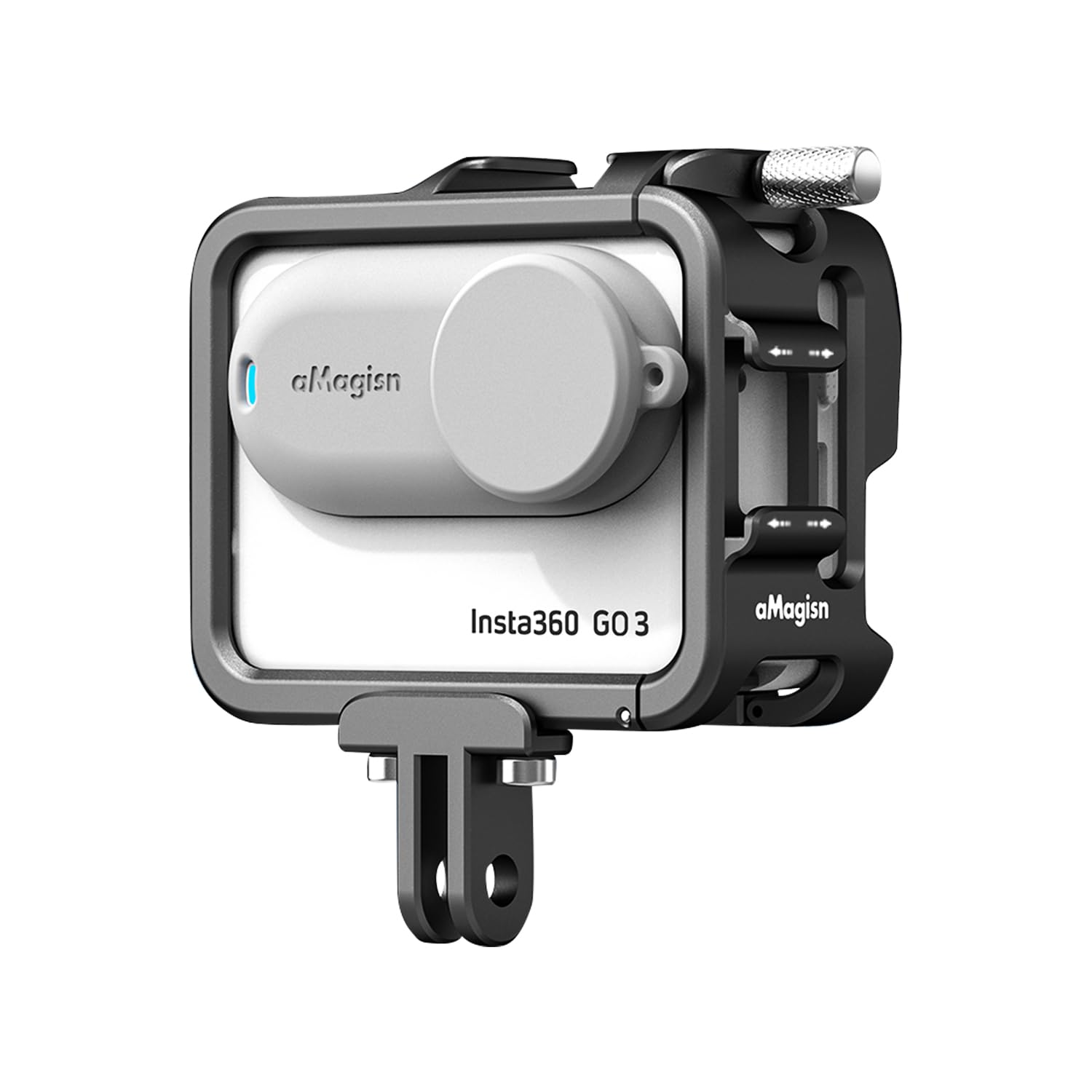 Aluminum Frame Cage with Lens Silicone Case for Insta360 GO Ultra,Metal Protective Durable Housing Case with Cold Shoe Mount (Model Number 2)