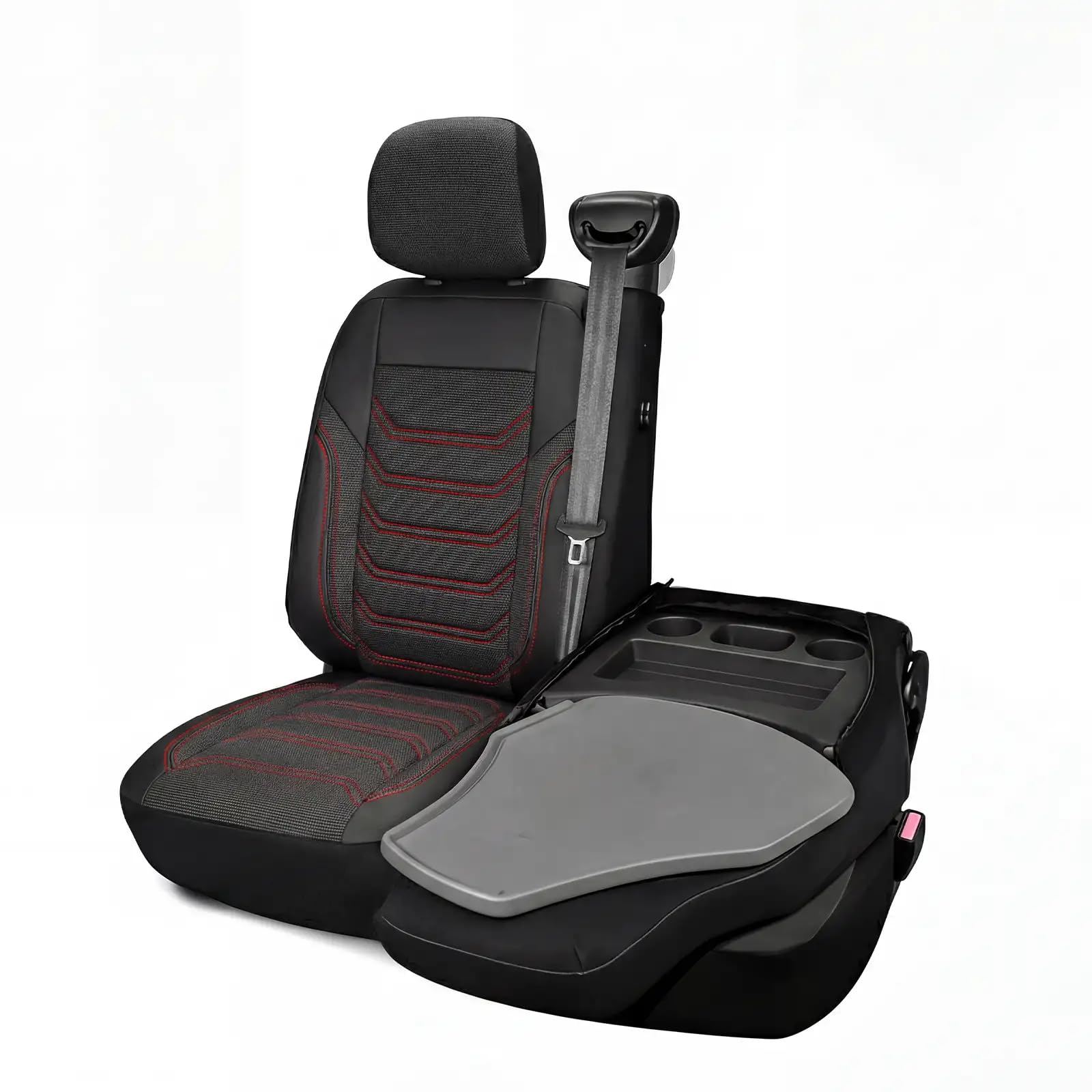 Housses de siège Auto 2+1 pour Renault Master (2011-2023) Opel Movano (2011-2021) Nissan NV400 (2011-2021) Tissu piqué, Noir-Rouge, Set de sièges Avant, siège Passager Droit fractionné