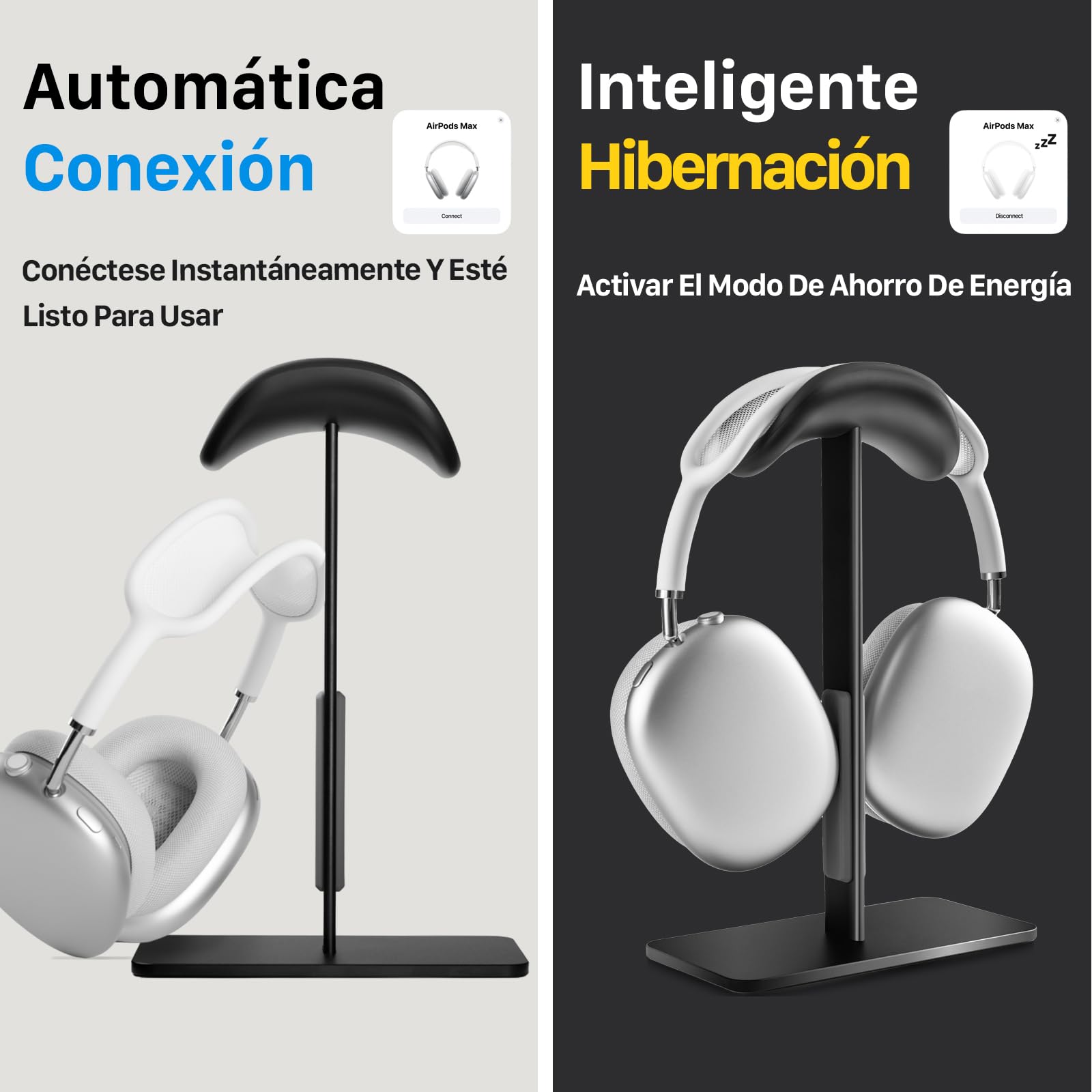Soporte para AirPods MAX con Modo de suspensión Inteligente – Base de Aluminio Antideslizante, Superficie ABS antiarañazos, Soporte Universal para Auriculares (Negro)