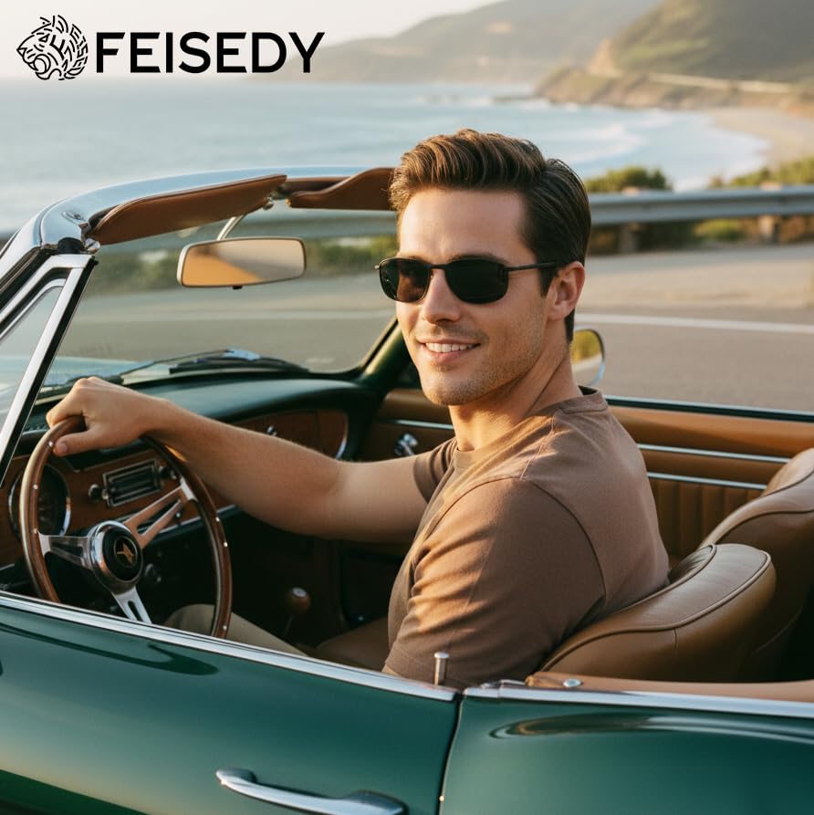Image of FEISEDY Rectangle Polarized Square Sunglasses for Men Women B2444 | Photochromic, Night Vision, Automatically darken in sunlight, 100% UV400, Driving, Fishing, Climate Pledge Friendly