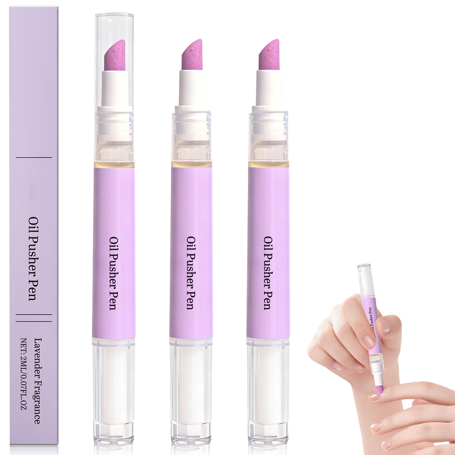 3PCS 2-in-1 Cuticle Oil Pusher Pen, Ceramic Cuticle Pusher & Oil Pen, Nail Care Tool for Dry Damaged Nails Hangnails Moisturiz Polish Brighten