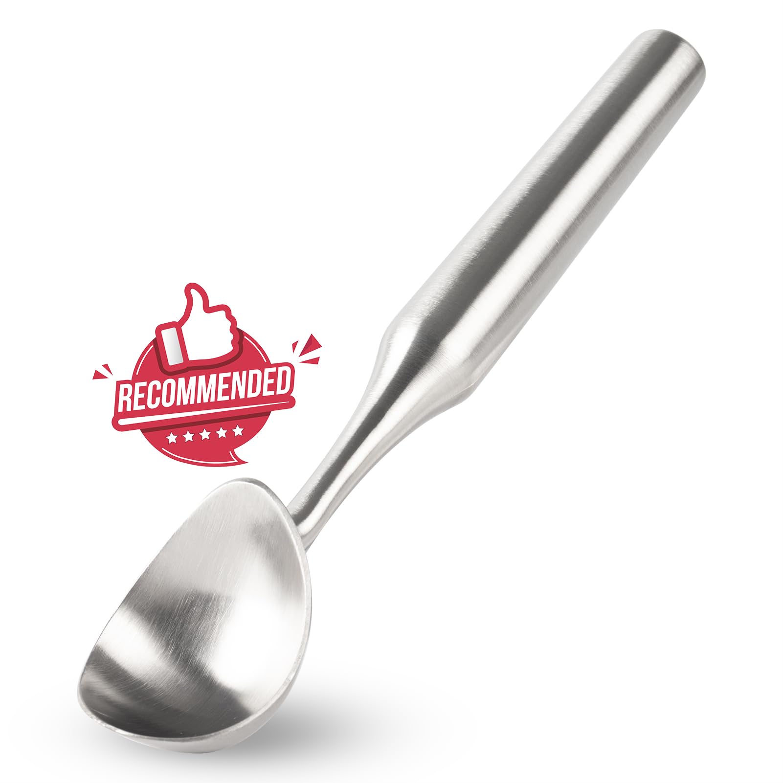 OYV Stainless Steel Ice Cream Scoop, Ergonomically Designed Handle for Comfort, Heavy Duty Ice Cream Scooper, One-Piece Design Ice Cream Scoops, Dishwasher Safe.