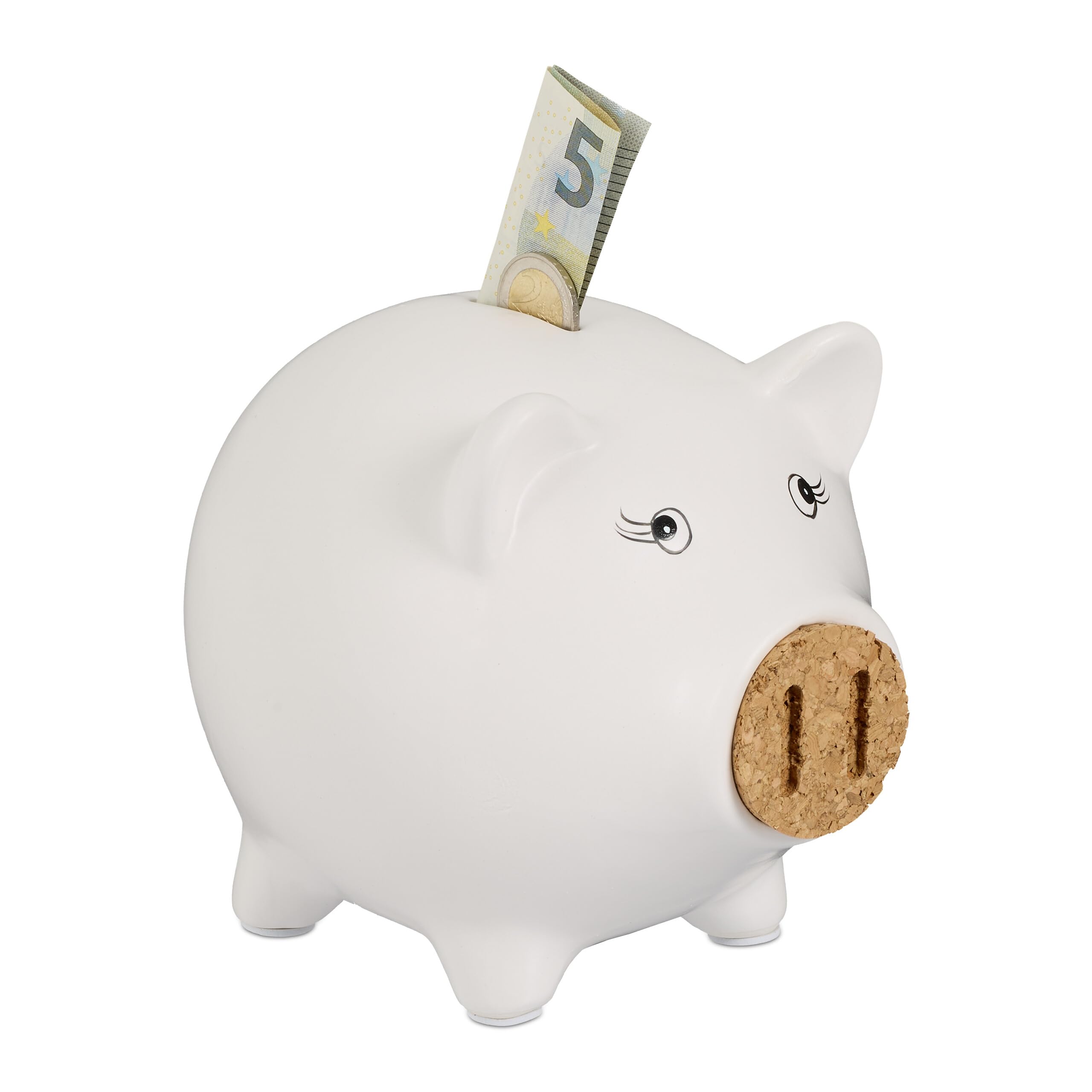 Relaxdays Piggy Bank, with Opening, Dolomite, Money Box for Kids & Adults, Coins & Notes, 15.5 x 15.5 x 19 cm, White