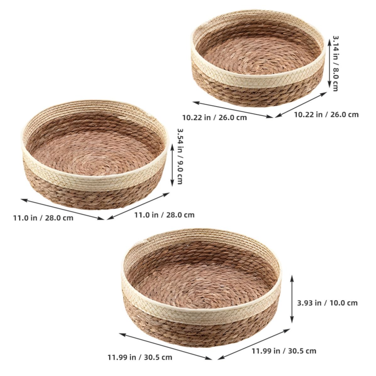 YARNOW Cesta de Almacenamiento Tejida de Escritorio, 3 Piezas, Redonda | Papel y Hierba Trenzados, Estilo Rústico Sencillo, para Cocina, Frutas, Hogar y Picnic al Aire Libre