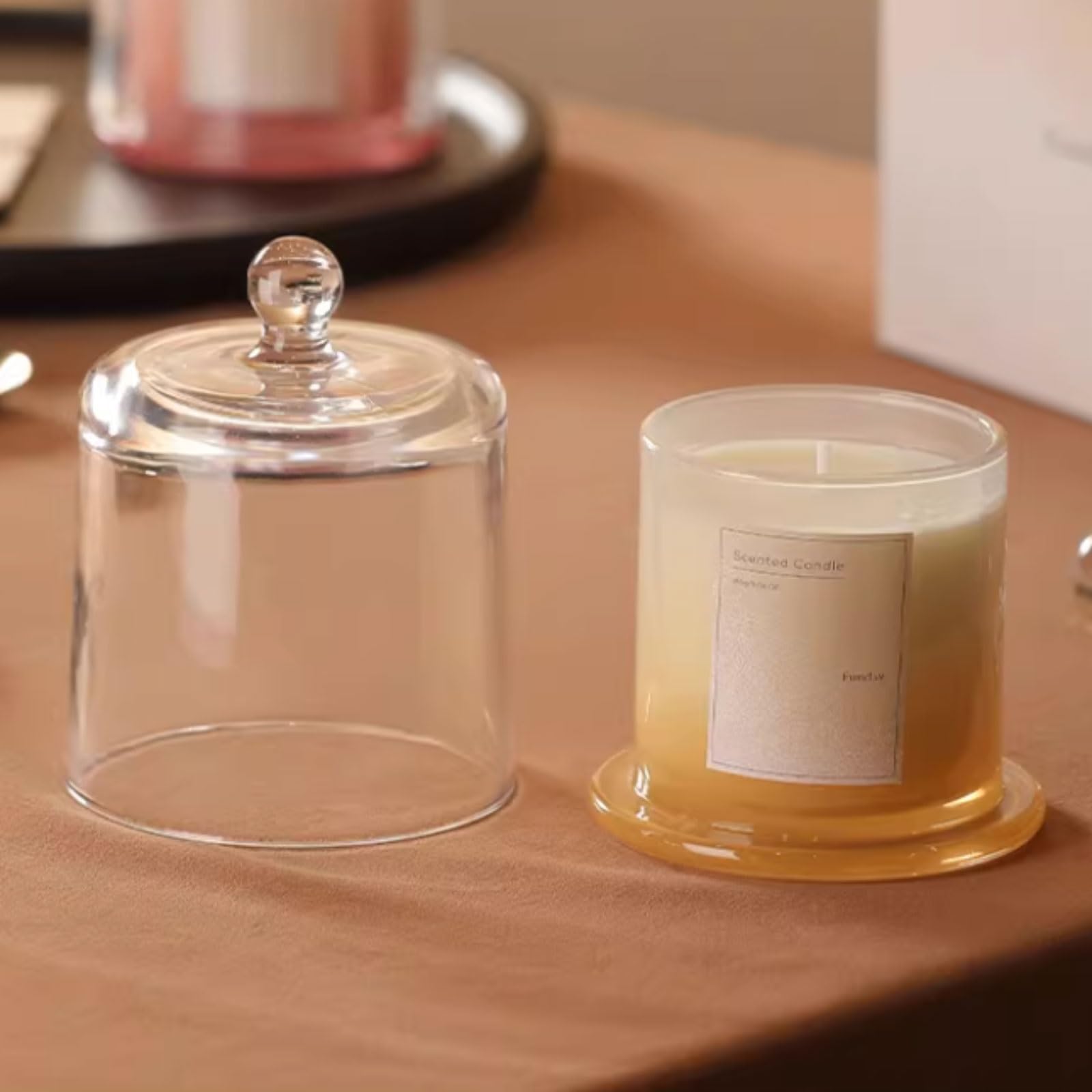Compacto Velas de vidrio Velas aromáticas reutilizables modernas for el hogar hechas con cera de soja y aceites esenciales for mujeres y hombres no es picante(Oranje)