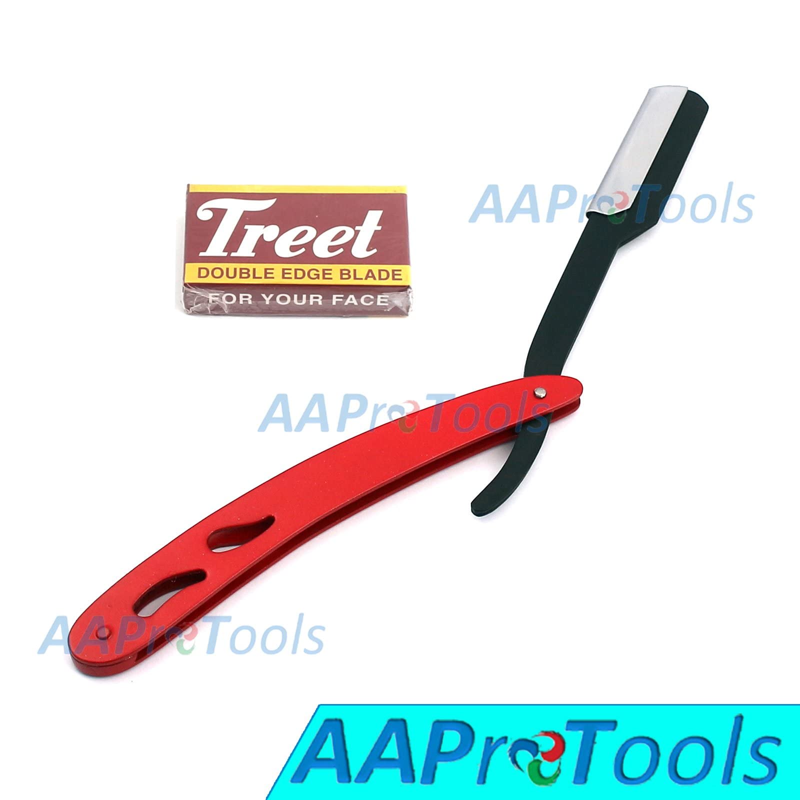 AAPROTOOLS PROFESSIONAL STRAIGHT EDGE RAZOR WITH 100 SINGLE EDGE BLADES - CLOSE SHAVING MEN'S MANUAL SHAVER SAFETY RED AND BLACK A+ QUALITY