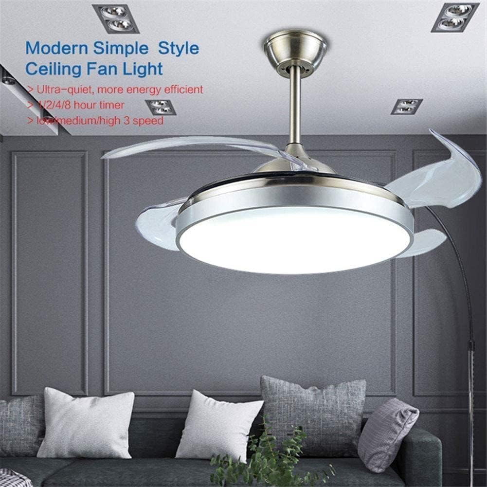 Modern Simple Ceiling Fan Light LED Dimmable Chandelier Fan Interior Lighting Remote Control Invisible Retractable Blade Mute Timing Lighting for Bedroom Dining Room Living Room Study