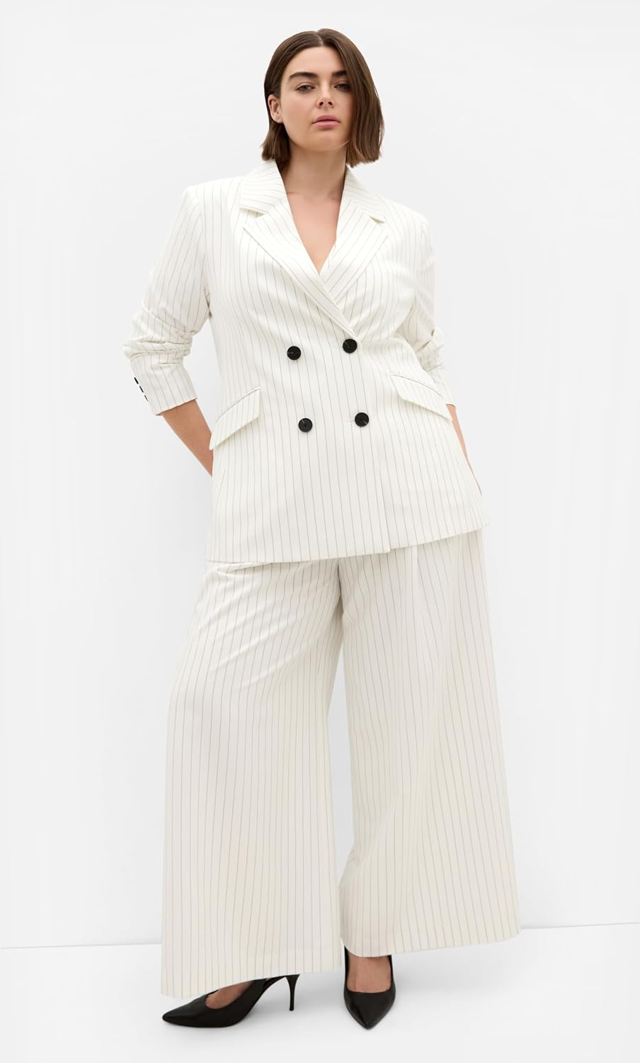 City Chic Plus Size Blazer - Pinstripe Double Breasted