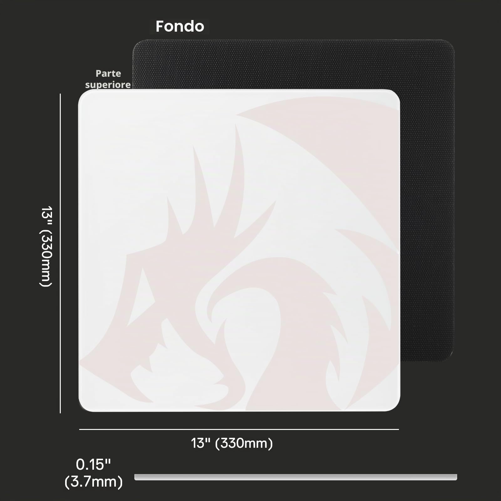 Redragon PG1M Tappetino per mouse in vetro, superficie di precisione ultra liscia con base antiscivolo, facile da pulire, tappetino per mouse rigido per gaming, 330 x 330 x 3,7 mm, bianco