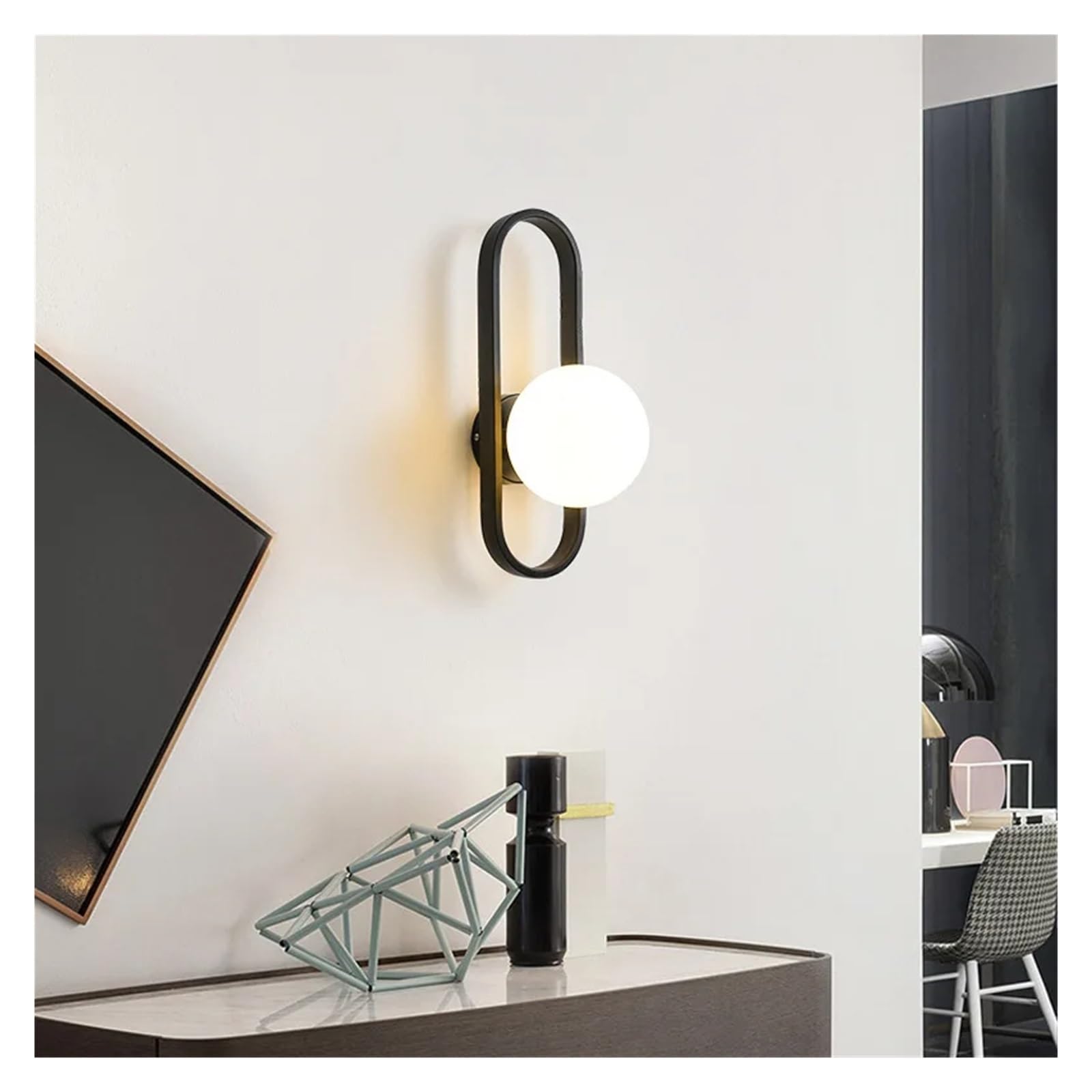 CWCQGH E27 LED Wall Sconce Walkway Staircase Corridor Living Room Background Glass Home Design Shades,Black-A