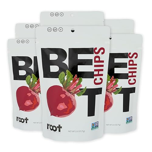 Root Foods Chips de remolacha, aperitivo vegetal natural, patatas fritas de verduras sin OMG, buenas para adultos, niños, vegano, sin gluten, halal,