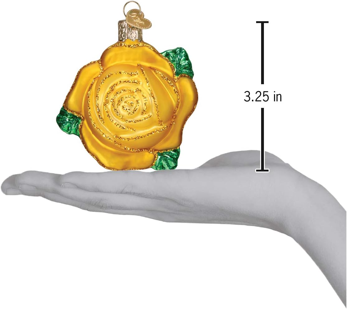 Old World Christmas Yellow Rose Glass Blown Ornament for Christmas Tree, Handcrafted Holiday Decoration, Nature Collection