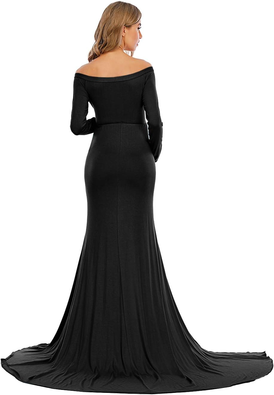 ZIUMUDY Elegant Fitted Maternity Gown Side Split Off Shoulder Long Sleeve Maxi Photography Dress Baby Shower - Image 6