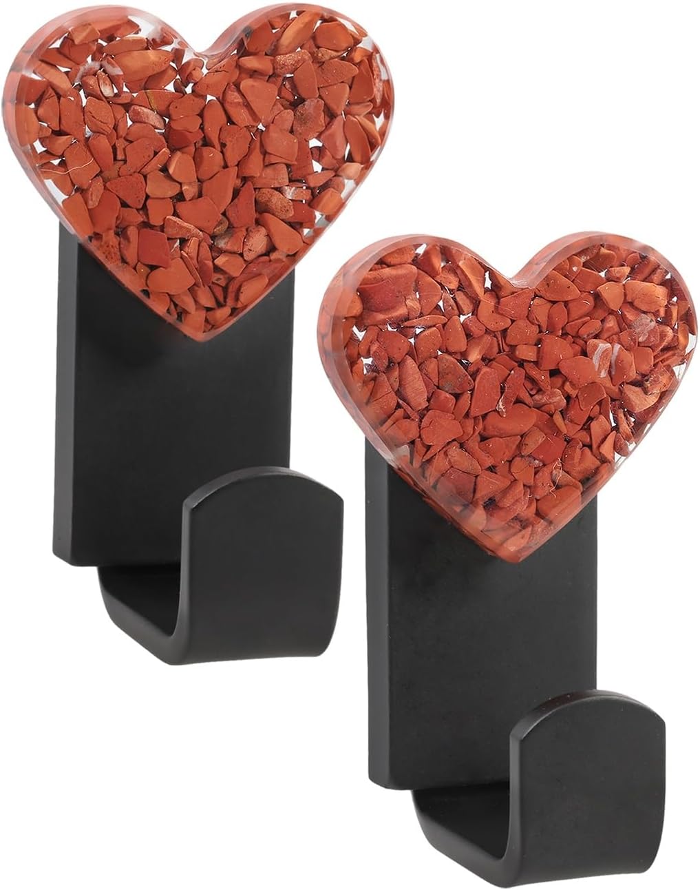 Rockcloud Pack of 2 Heart Decorative Crystal Chip Stones Wall Mounted Hooks for Coat Hat Hanging, Crystals Wall Hanger for Home Office Decoration, Red Jasper