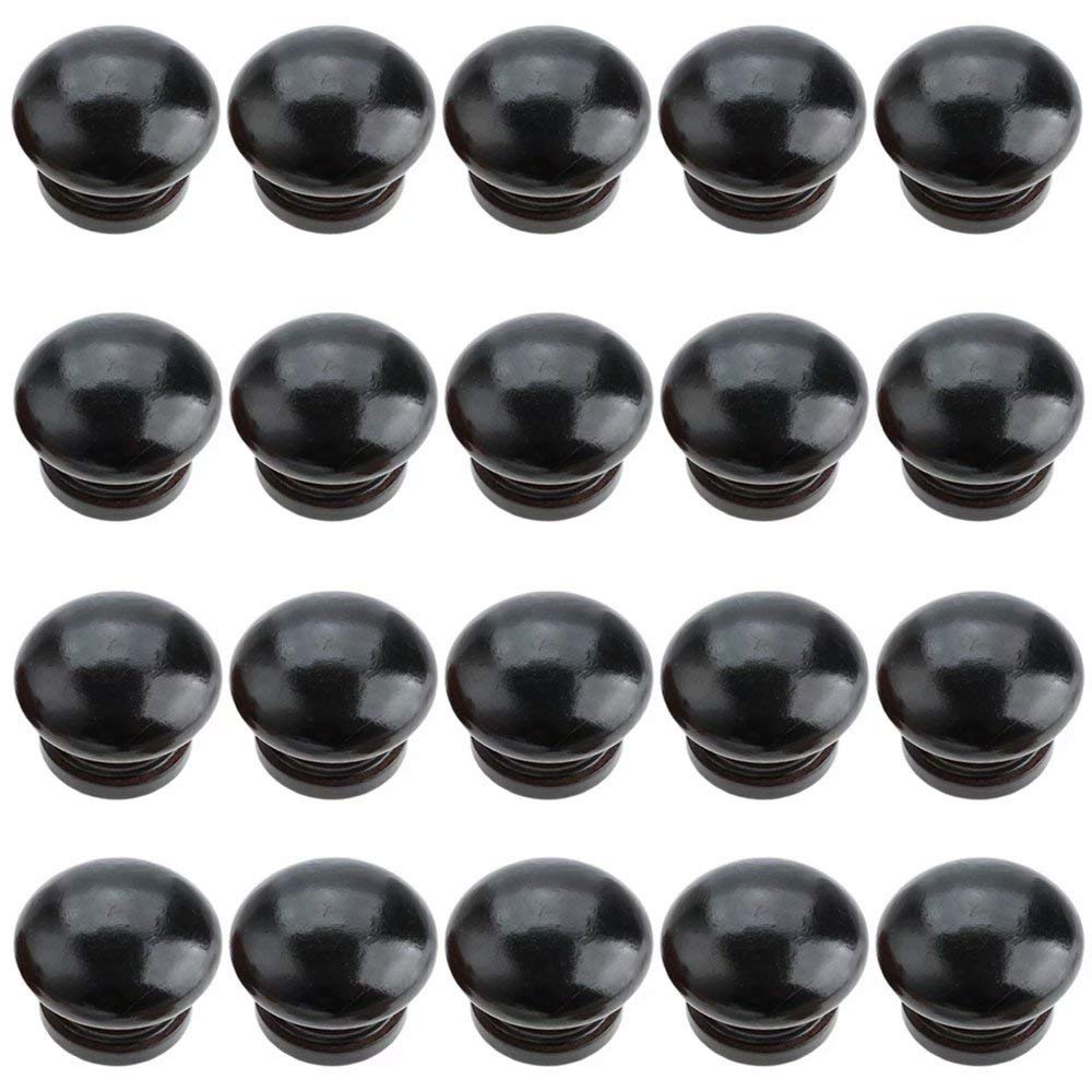 20 pomelli rotondi in legno per mobili, mobili, cassetti, pomelli per cassettiera, forma a fungo, diametro 34 mm, altezza totale 25 mm (nero)