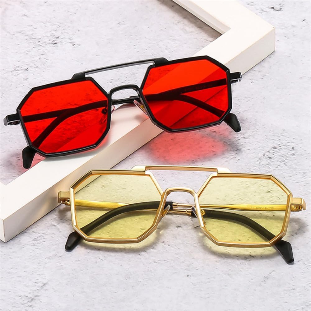 Retro Metal Punk Polygon Square Sunglasses Women Fashion Clear Mirror Shades UV400 Men Sun Glasses