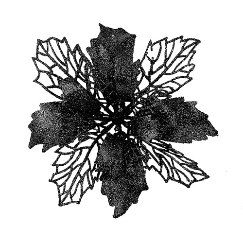 YYCRAFT Glitter Poinsettia Flowers 6 Inch for Christmas Tree Ornaments Christmas Decorations-12pcs,Black