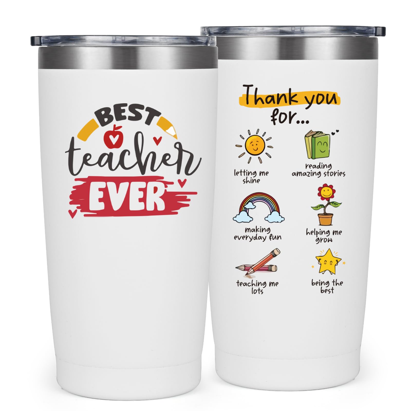 Livole Thank You Gifts for Teacher End of The Year, Best Teacher Ever Mug, Preschool Nursery Teachers Gifts for Women, Men, Male Teachers Christmas Presents, 20oz 600ml Insulated Wine Tumbler Glasses