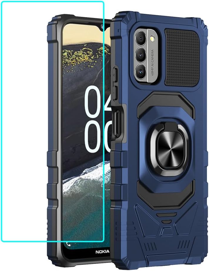 for Nokia G310 Case with 1 Pack Screen Protector,Dual Layer Hybrid Heavy Duty Defender Protection,Sleek Rugged Reinforced Cushion Corner Kickstand Shockproof Bumper Cover for Nokia G310 Blue
