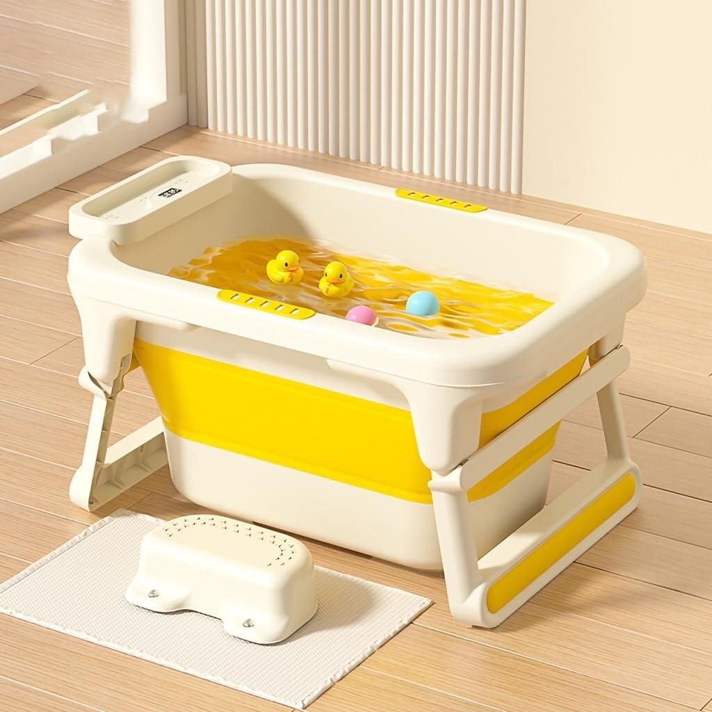 Vasca da bagno portatile per cani e gatti, design pieghevole con display della temperatura e foro di scarico, ideale per piccoli animali domestici