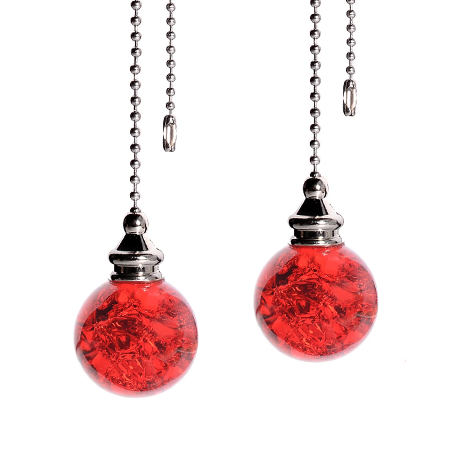 2PCS Red Pull Chain Crystal Glass Ice Cracked Ball Pull Chain for Ceiling Fan Light Decoration 50cm Extension Chain