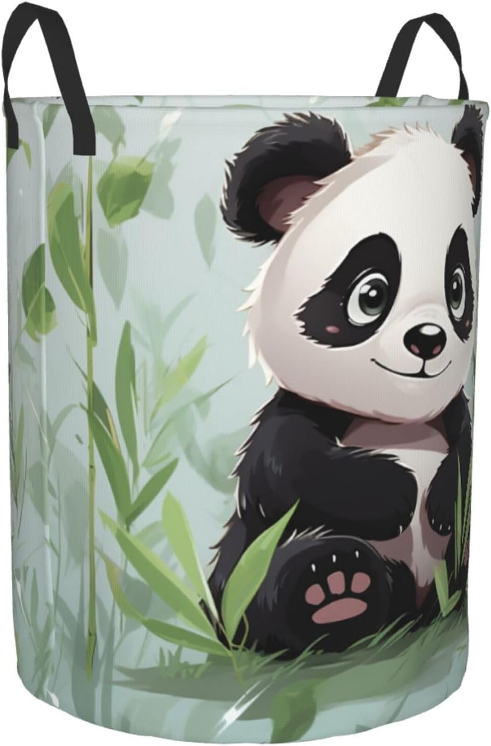 Panda bamboo Laundry Basket With Handles, Foldable Laundry Hamper Oxford Cloth Dirty Clothes Basket Waterproof Clothes Toys Storage Bin Organizer for Bedroom Bathroom Dorm