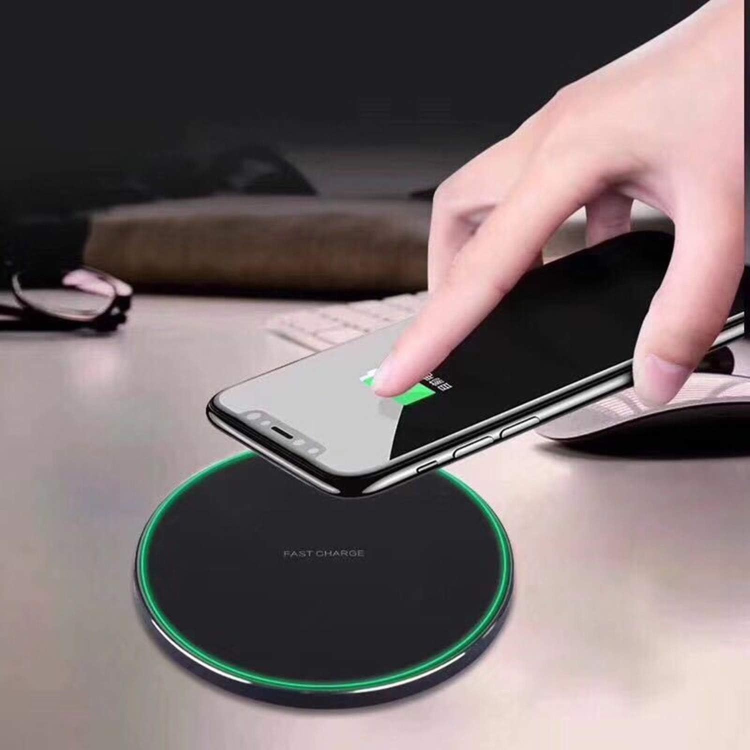 Wireless Charger Black Fast Ultra Slim 10W Wireless Charging Station Qi-Certified，Universal Wireless Charging Station Pad Compatible for Smart Phones and Other QI Devices(No AC Adapter,1 Pack)