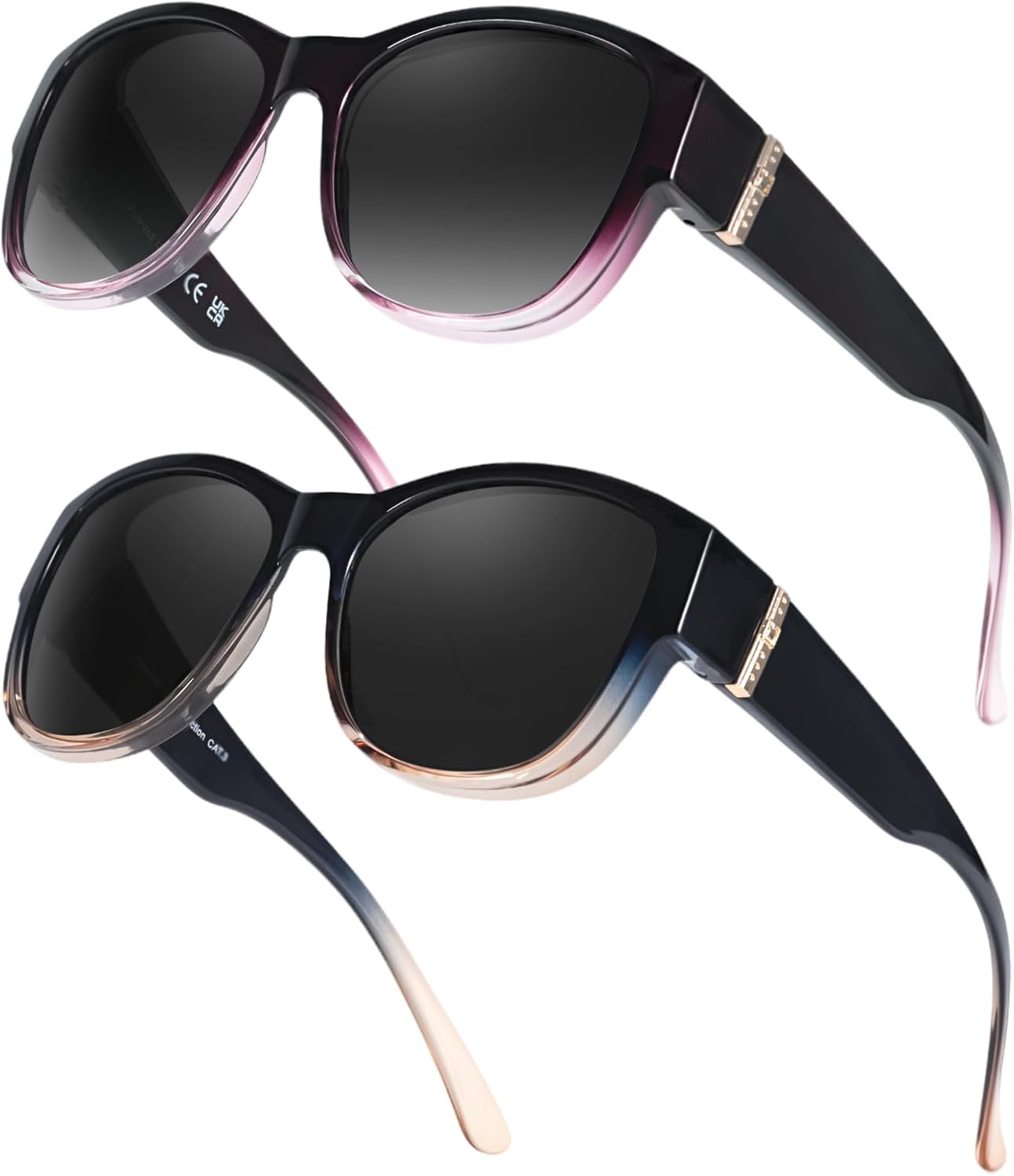 FIMILU 2PCS Polarized Sunglasses Fit Over Glasses for Women, Round Sunglasses for Driving & Outdoor UV400 Protection