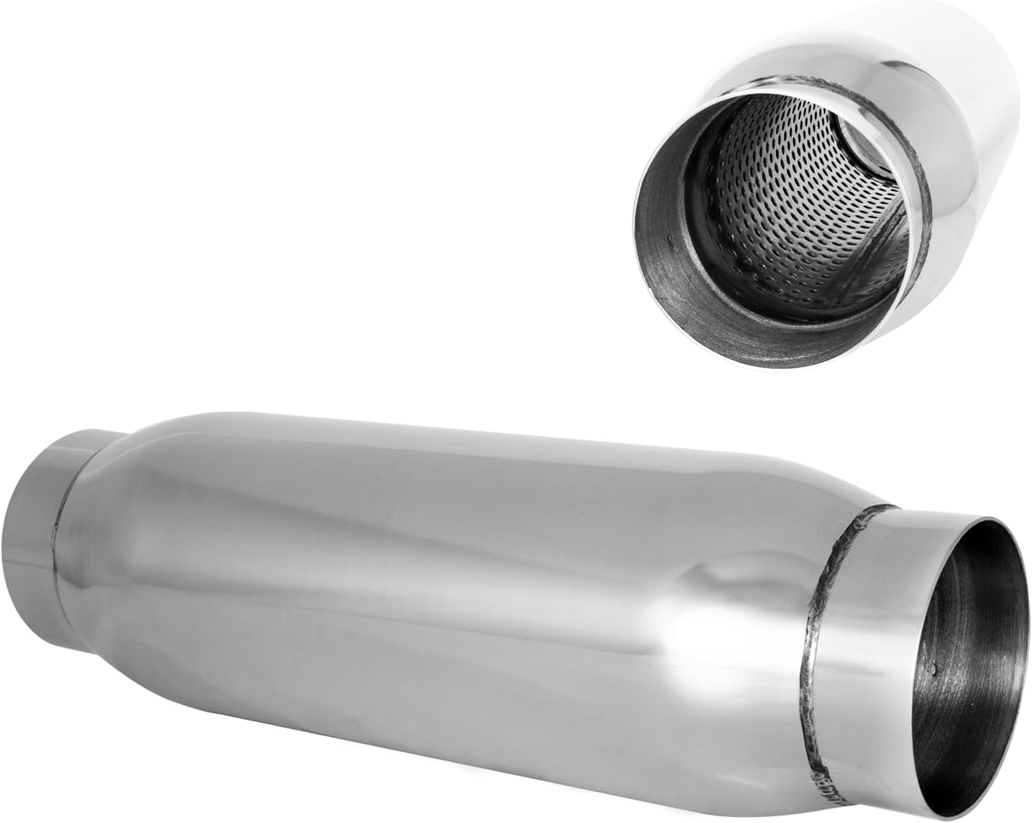 MXA 3 inch Exhaust Muffler, Round Straight Through Exhaust Muffler 3 in Resonator,Universal Stainless Steel 3" Resonator (3"x4"x13")