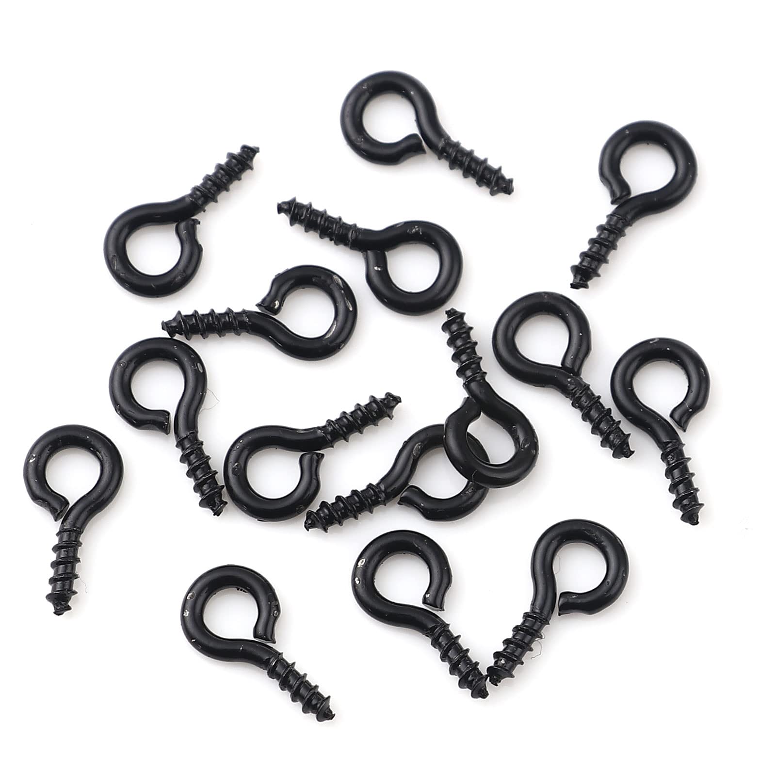 QPSupplies 100 x Black Colour Screw Eye 10mm x 5mm Hooks Bail Findings for Jewellery Craft Making and Other Crafts