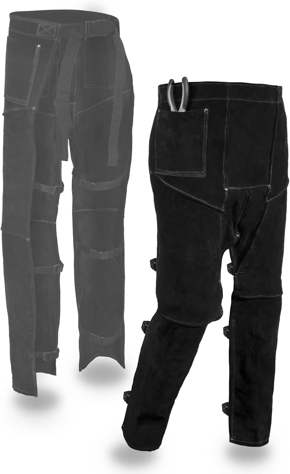 Leather Welding Pants - Heat & Flame Resistant Split Leather Safety Leg Protection for Men and Women, Adjustable M to XXXL