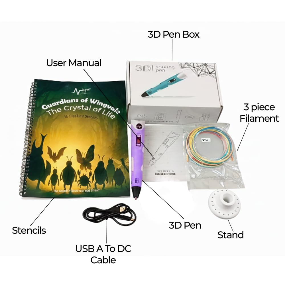 NFIL3D Pen for Kids & Adults | 3D Pen Starter Kit – Includes 3Pcs Filament 5Meter Each,1Pcs Cable, 1Pcs Stand, & 1Pcs Pen with Stencil Book - for Kids & Gift Set for Birthday (Blue) 3