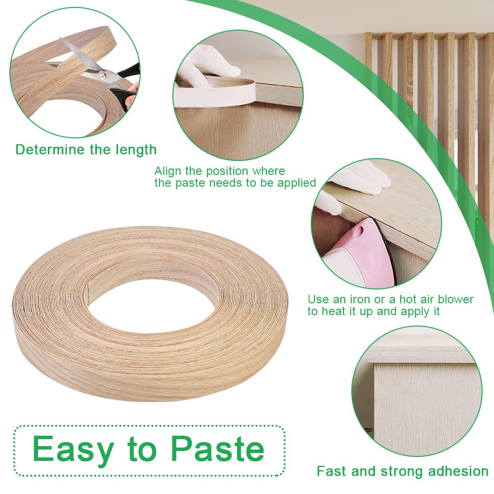 CAREDGO Tira de Canto Termofusible, Rollo de Cantoneras de Roble Blanco 22 mm x 7,5 m, Cinta Adhesiva de Chapa de Madera, Embellecedor para Muebles Pegar Con Plancha