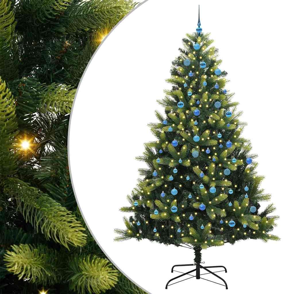 Sztuczna składana choinka, 240 cm, zielona, z 300 diodami LED o ciepłej białej barwie światła, końcówki z PCW i PE, wytrzymały metalowy stojak do użytku wewnątrz i na zewnątrz