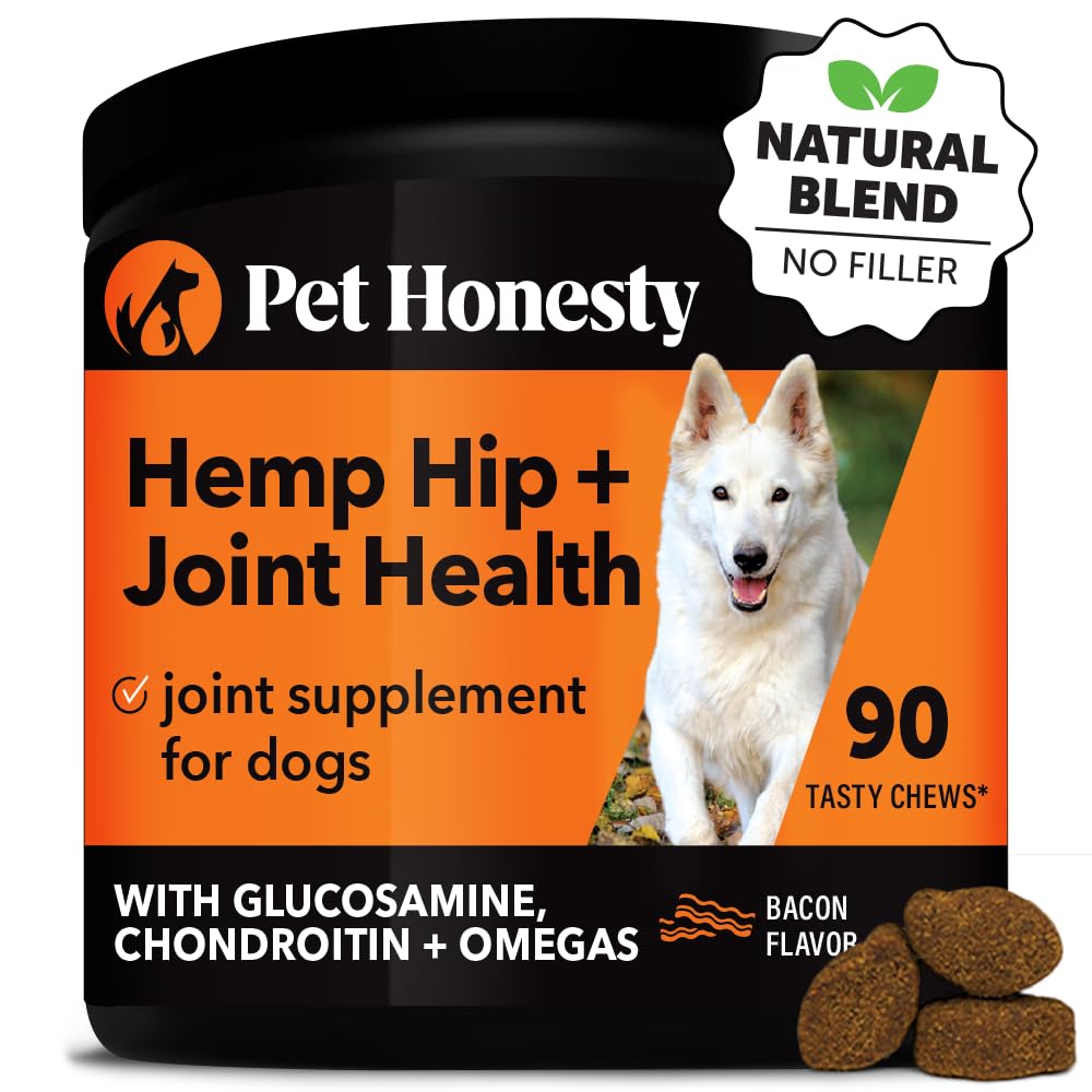 Hemp Hip & Joint Supplement for Dogs - Hemp Oil & Powder - Glucosamine Chondroitin for Dogs, Turmeric, MSM, Green-Lipped Mussel, Supports Mobility, May Reduce Discomfort (Bacon)