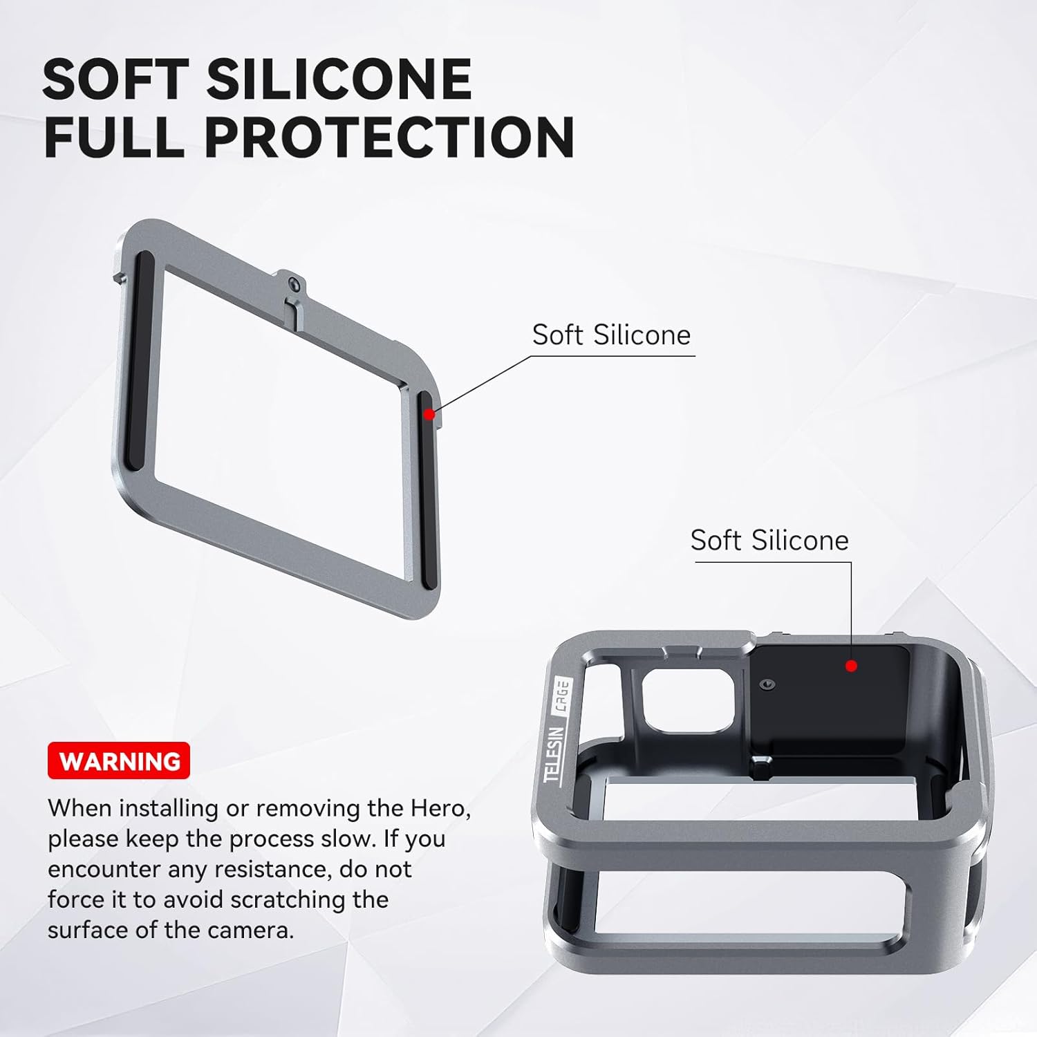 ക്ലോസ് അപ്പ് view of the soft silicone padding inside the camera cage