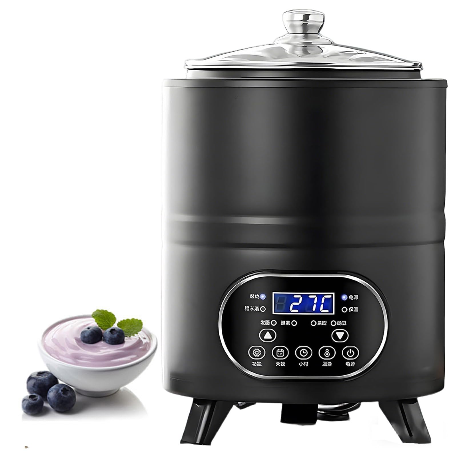 Yogurtiera Greca Con Display LCD – Capacità 8L/12L, Potenza 400W/600W, Riscaldamento 360°, Timer E Termostato, Design Smontabile, Per Yogurt Greco, Bianco, Magro(Black,12L)